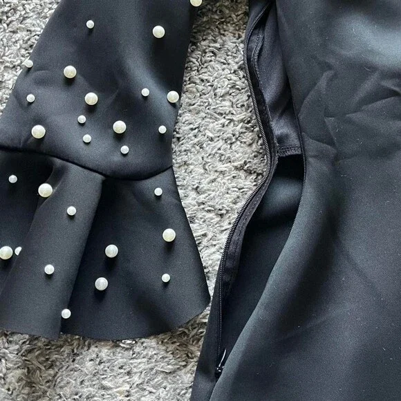 NWT Boston Proper Black Pearl Blouse & Headband Wmn 6 Embellished Romantic Paris - Picture 6 of 8